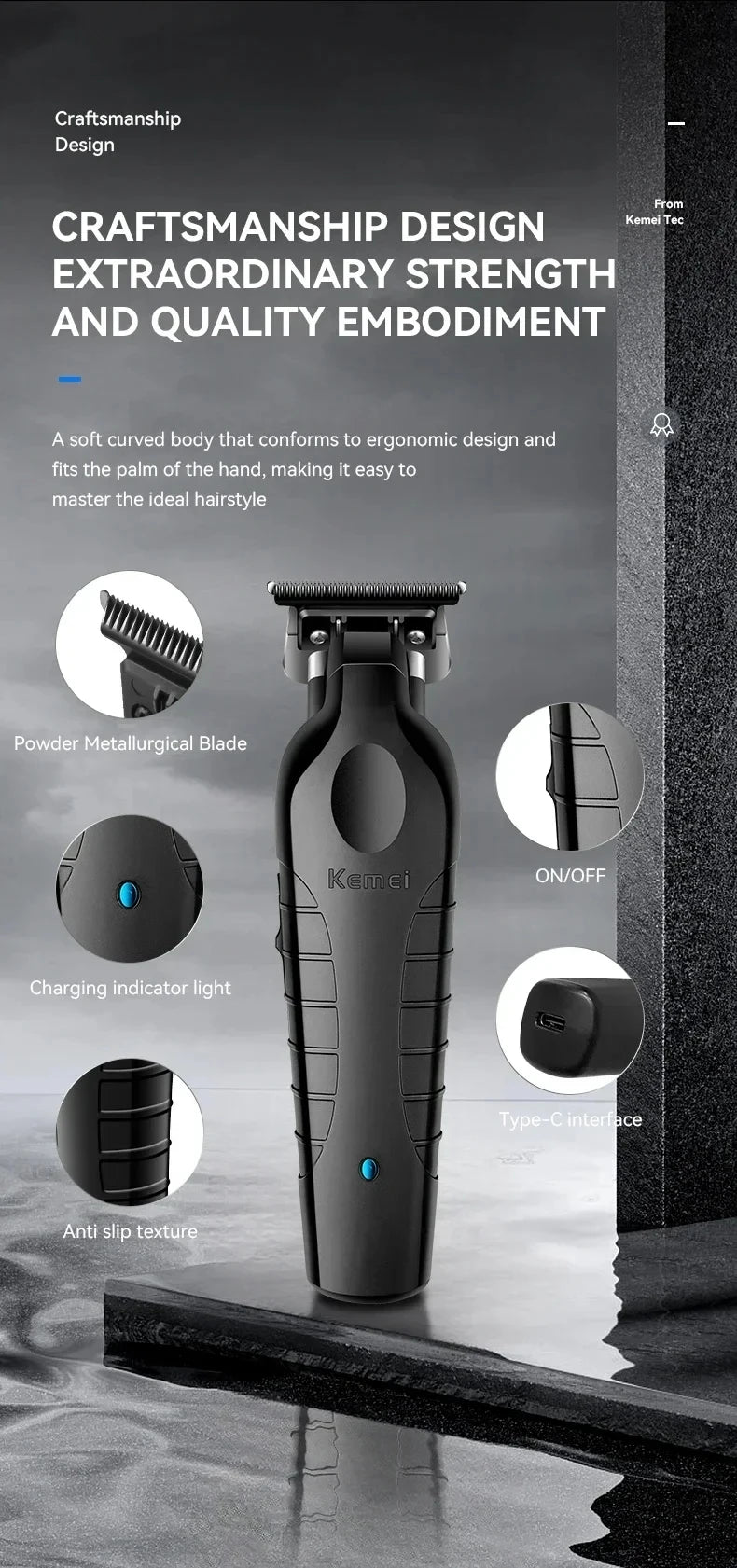 Kemei KM-2299 USB Fast Charging Hair Clipper — Professional Cordless Electric Trimmer
