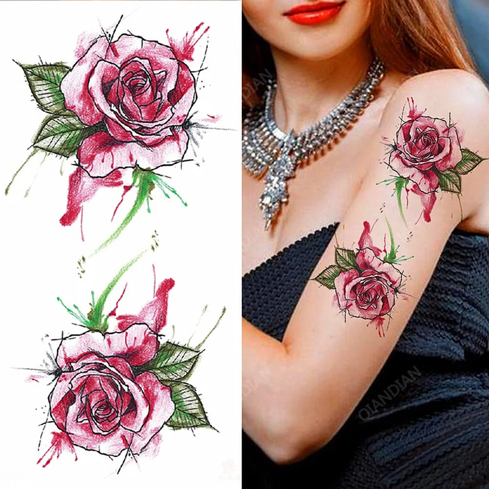 Floral Waterproof Temporary Tattoo — Rose, Lotus & Sunflower Body Art for Women