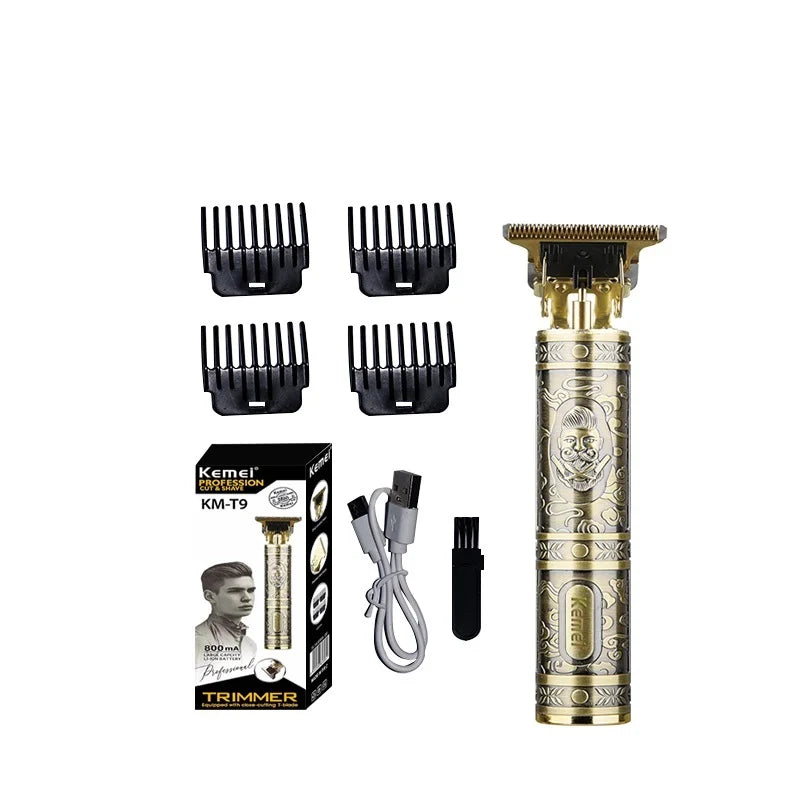 Kemei KM-T9 T-Shape Oil Head Hair Clipper — Cordless Rechargeable Carving Trimmer with Guide Combs