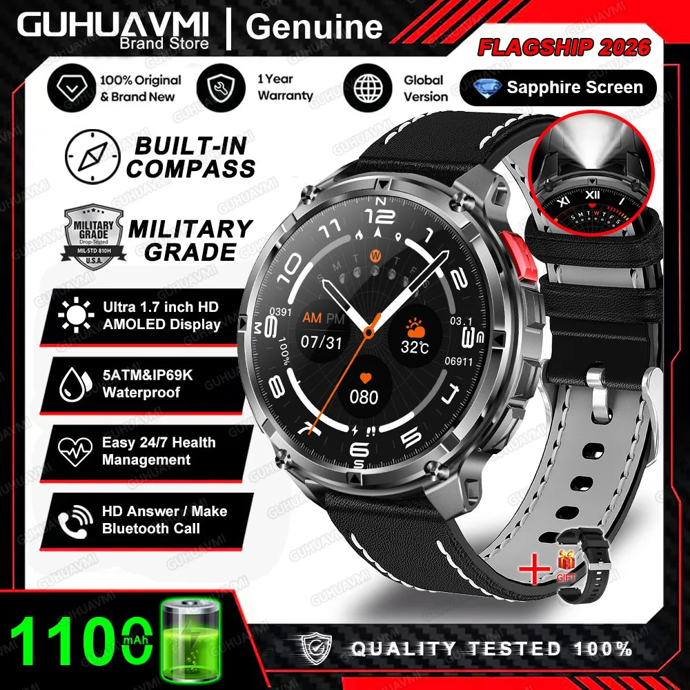 2026 T-Rex3 Pro Military Smartwatch — 1100mAh, GPS, 5ATM Waterproof & Compass