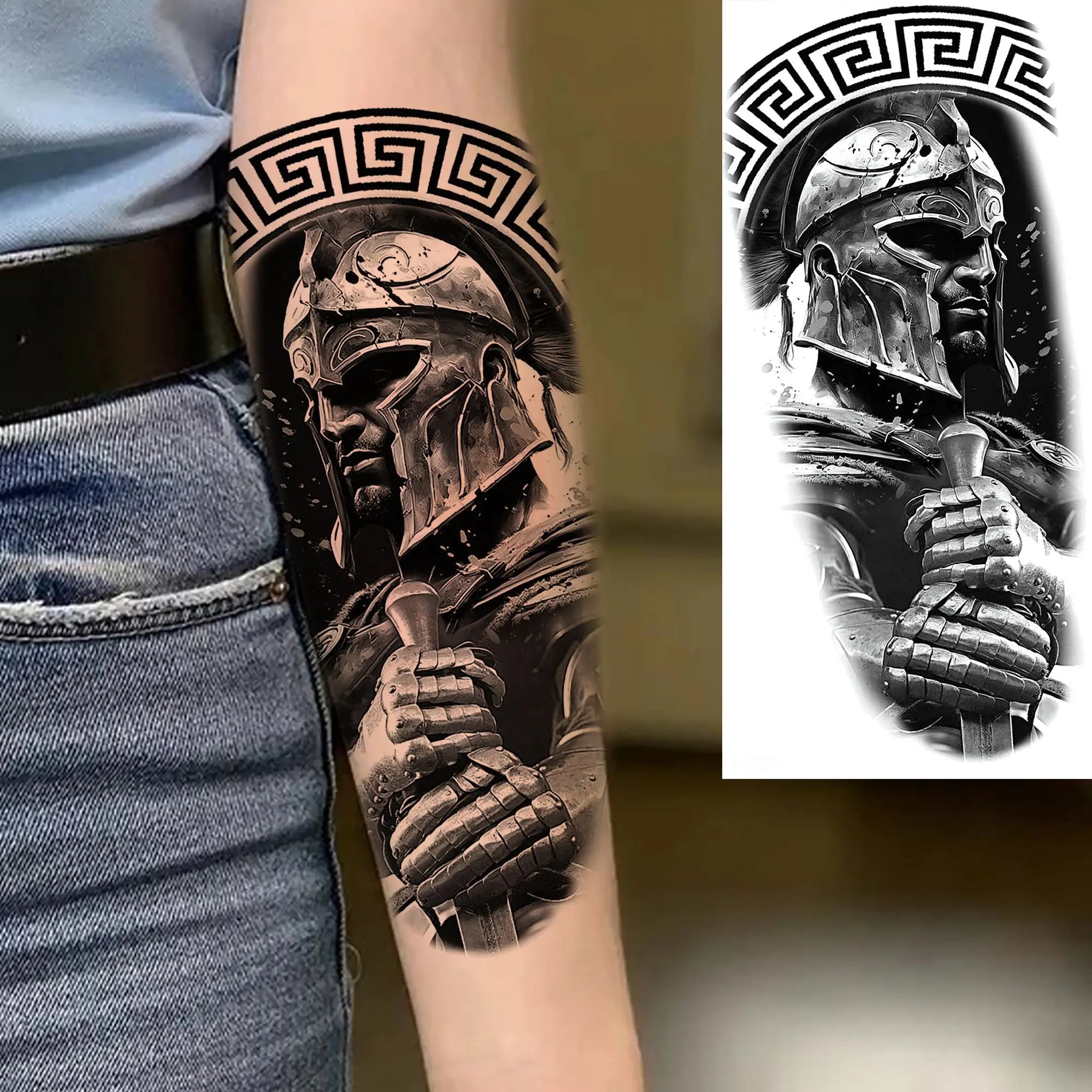 Spartan Warrior Temporary Tattoo — Realistic Waterproof Body Art