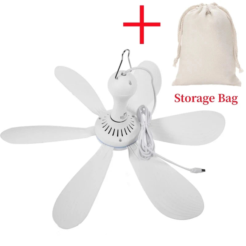 Silent 6-Blade USB Ceiling Fan — Remote Control, 4-Speed Hanging Fan for Camping & Tent