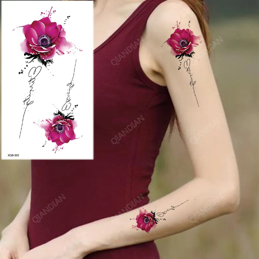 Floral Waterproof Temporary Tattoo — Rose, Lotus & Sunflower Body Art for Women