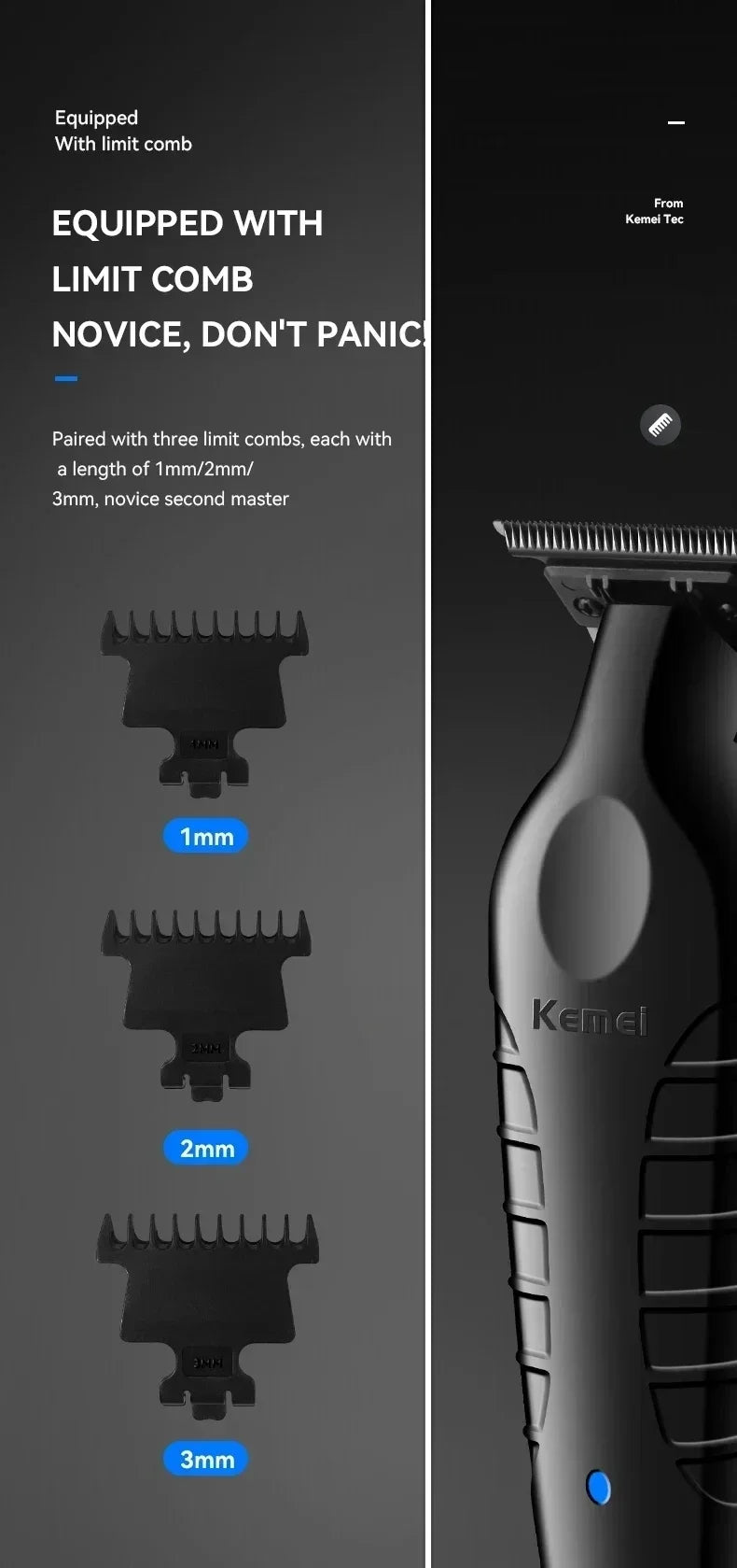 Kemei KM-2299 USB Fast Charging Hair Clipper — Professional Cordless Electric Trimmer