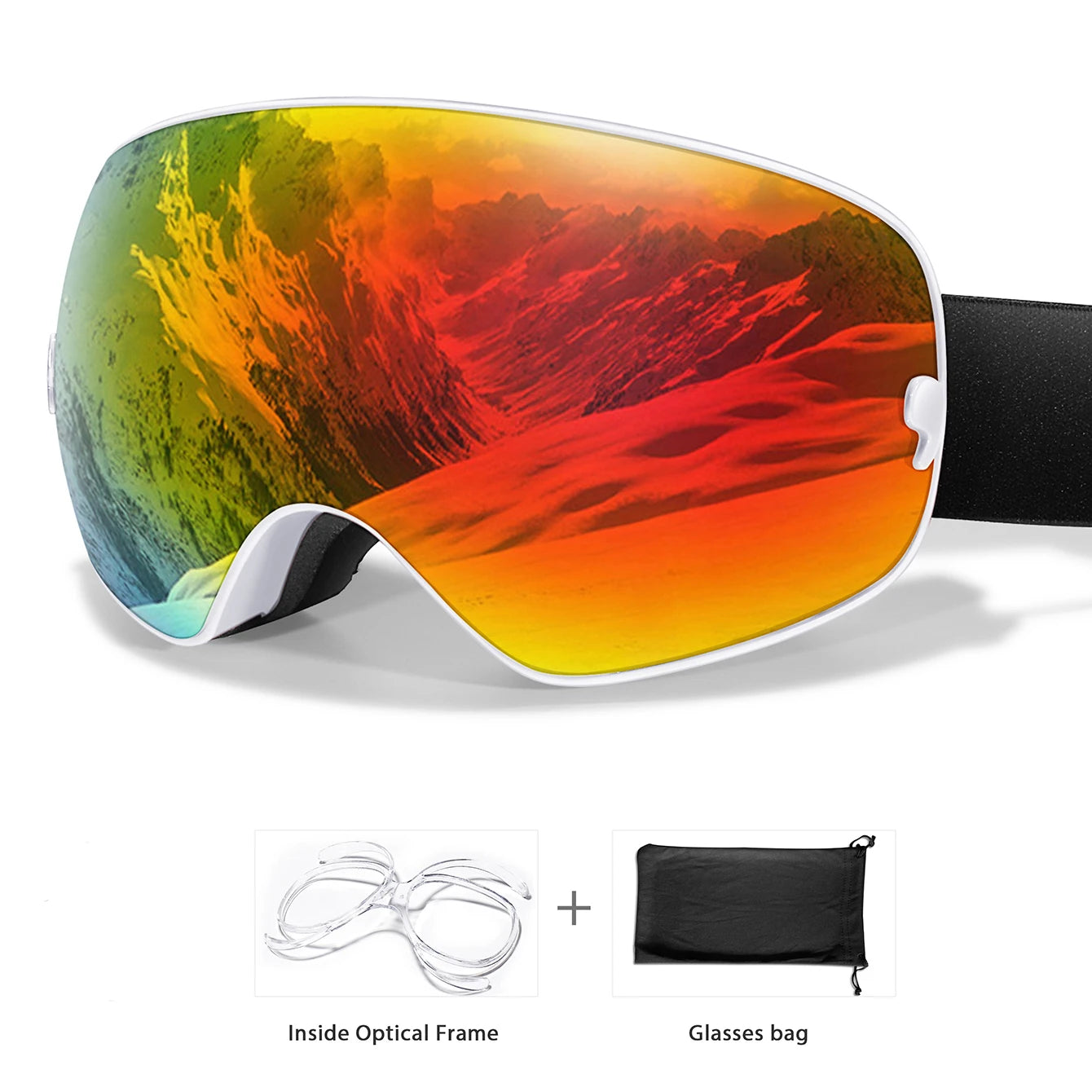Winter Ski & Snowboard Goggles — UV400 Anti-Fog with Optical Frame & Bag