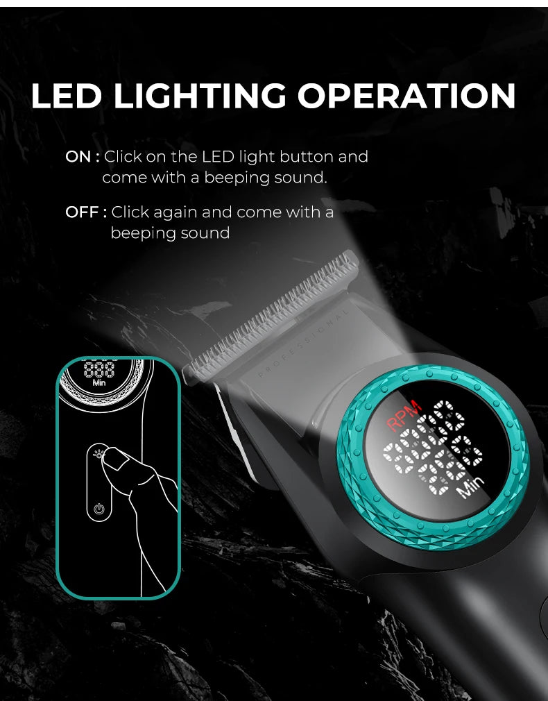 VGR Professional Hair Clipper — 12000RPM LED Digital Carving Electric Clipper V-001 & V-977