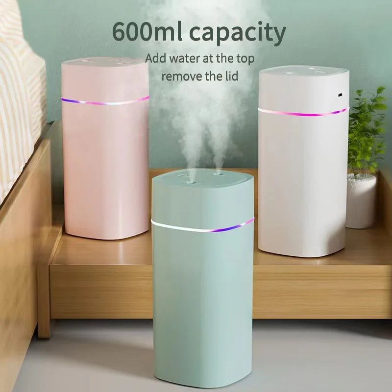 USB Air Humidifier 600ml — Double Spray, Essential Oil Aromatherapy for Home & Office