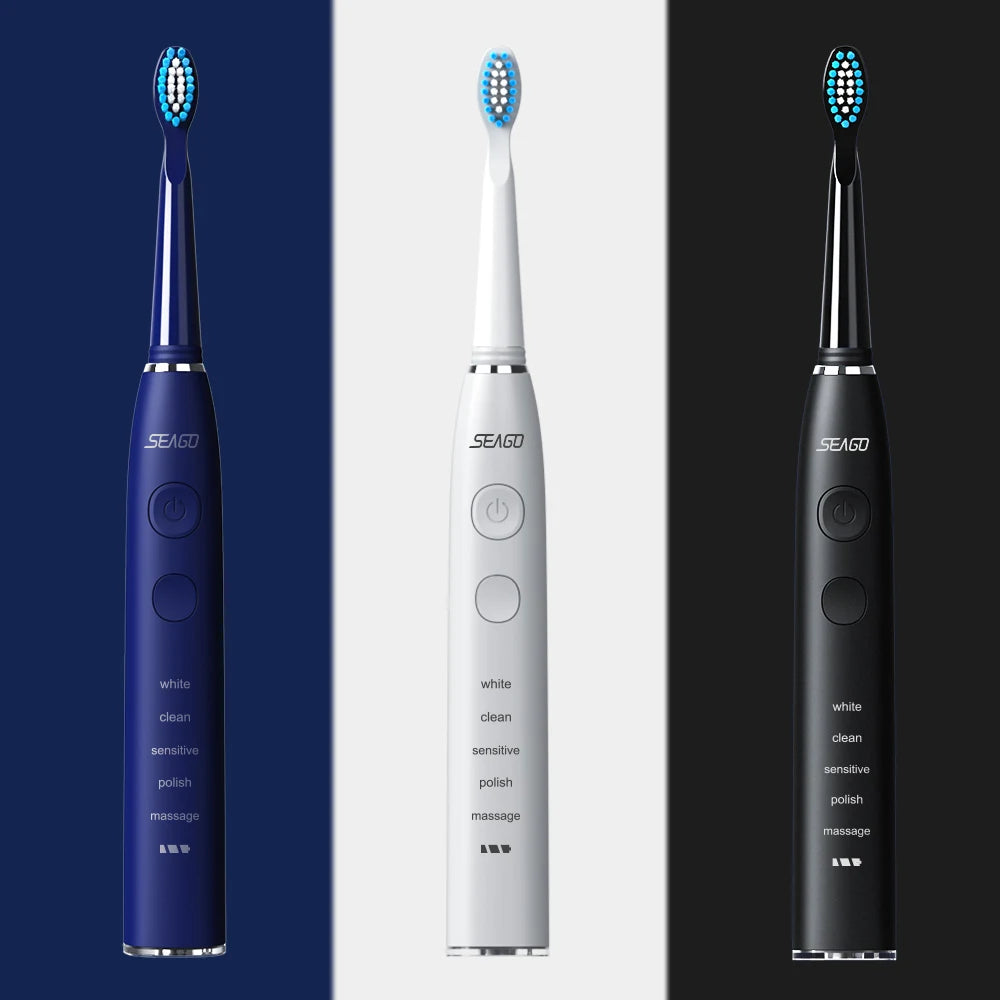 Seago SG-575 Electric Toothbrush — USB Rechargeable, 360-Day Battery, IPX7 with 4 Heads