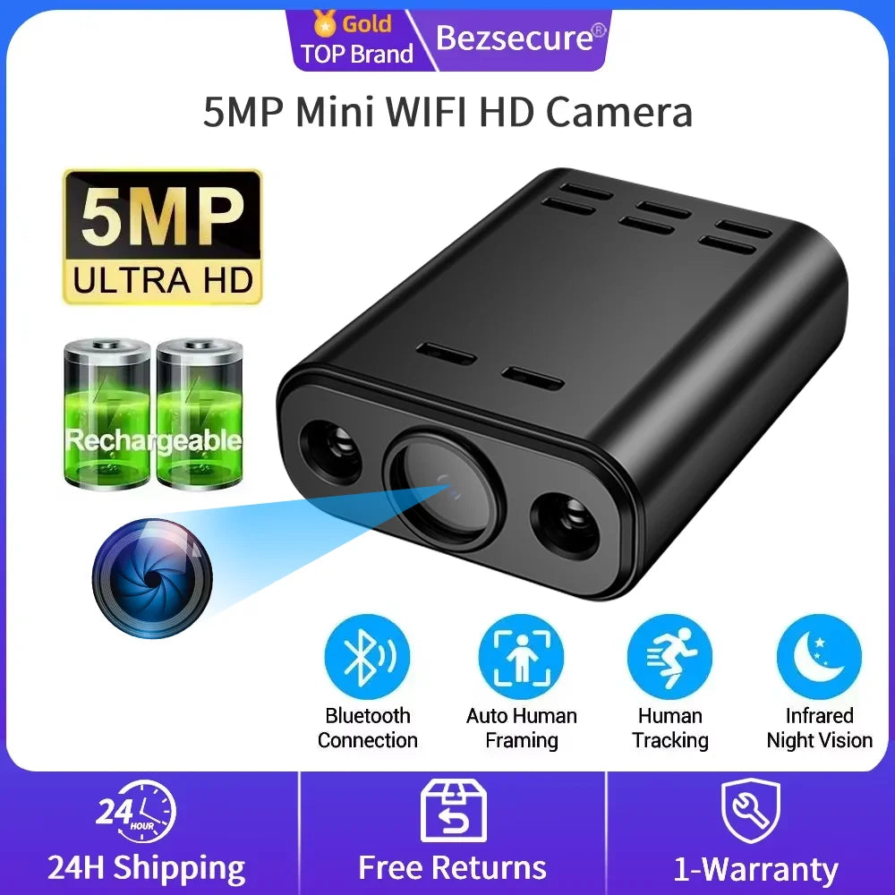 5MP WiFi Mini Security Camera — HD 1080P Night Vision Human Tracking Body Cam