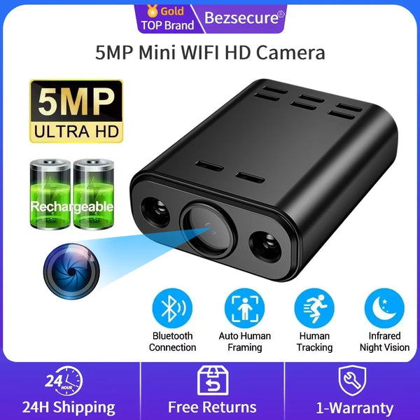 5MP WiFi Mini Security Camera — HD 1080P Night Vision Human Tracking Body Cam