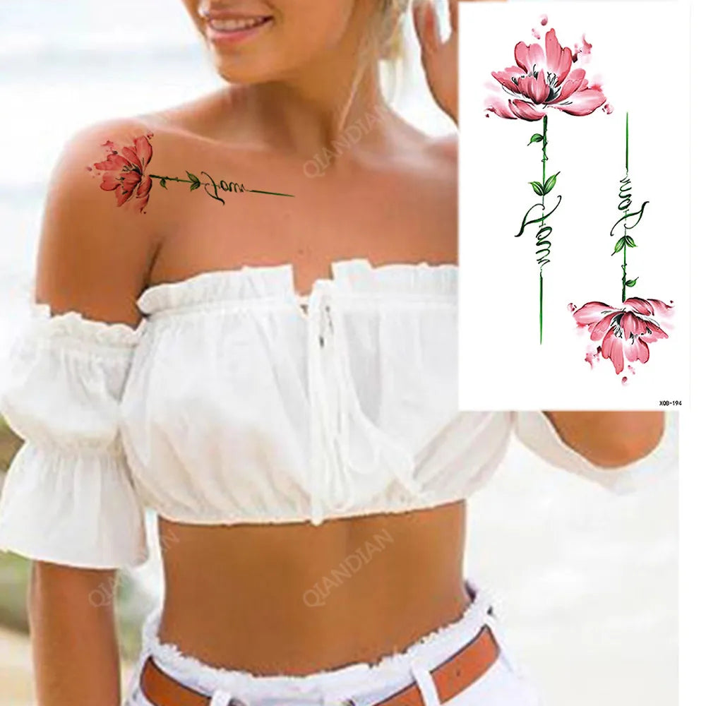 Floral Waterproof Temporary Tattoo — Rose, Lotus & Sunflower Body Art for Women