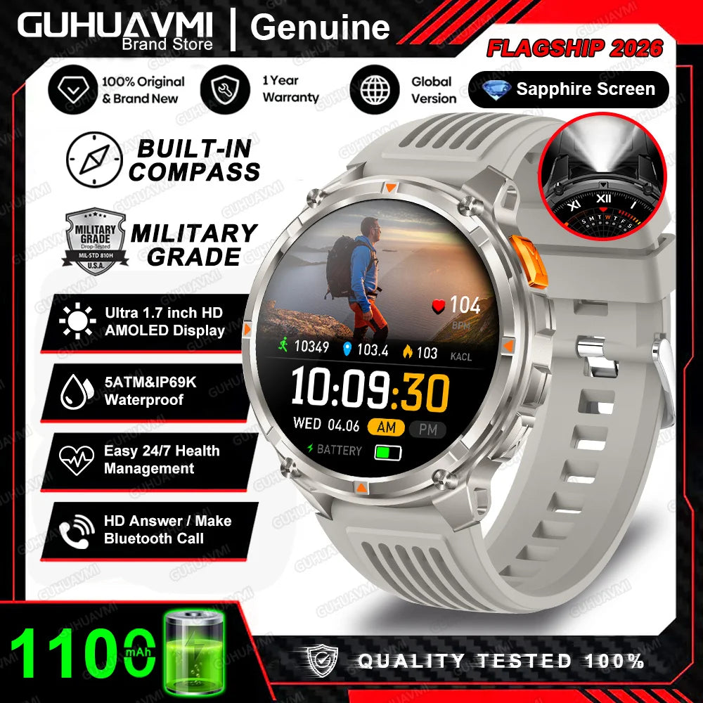 2026 T-Rex3 Pro Military Smartwatch — 1100mAh, GPS, 5ATM Waterproof & Compass