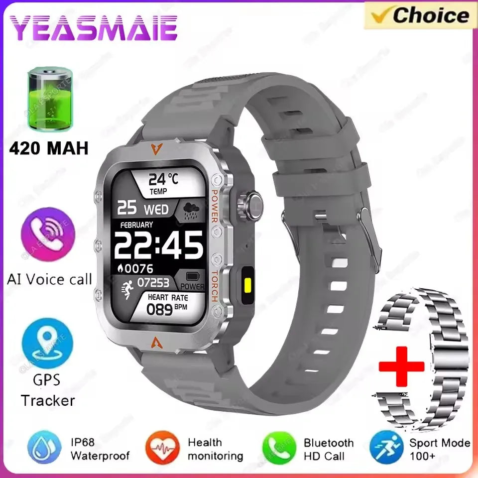 2026 Rugged Military Smartwatch — Waterproof, AI Voice, Health Monitor for Men