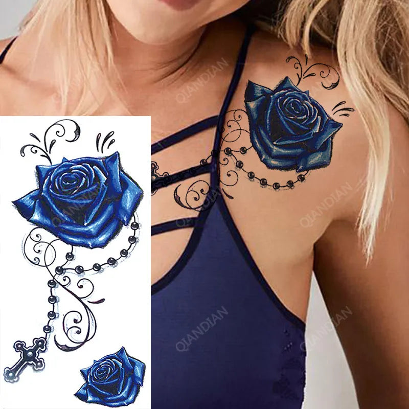 Floral Waterproof Temporary Tattoo — Rose, Lotus & Sunflower Body Art for Women