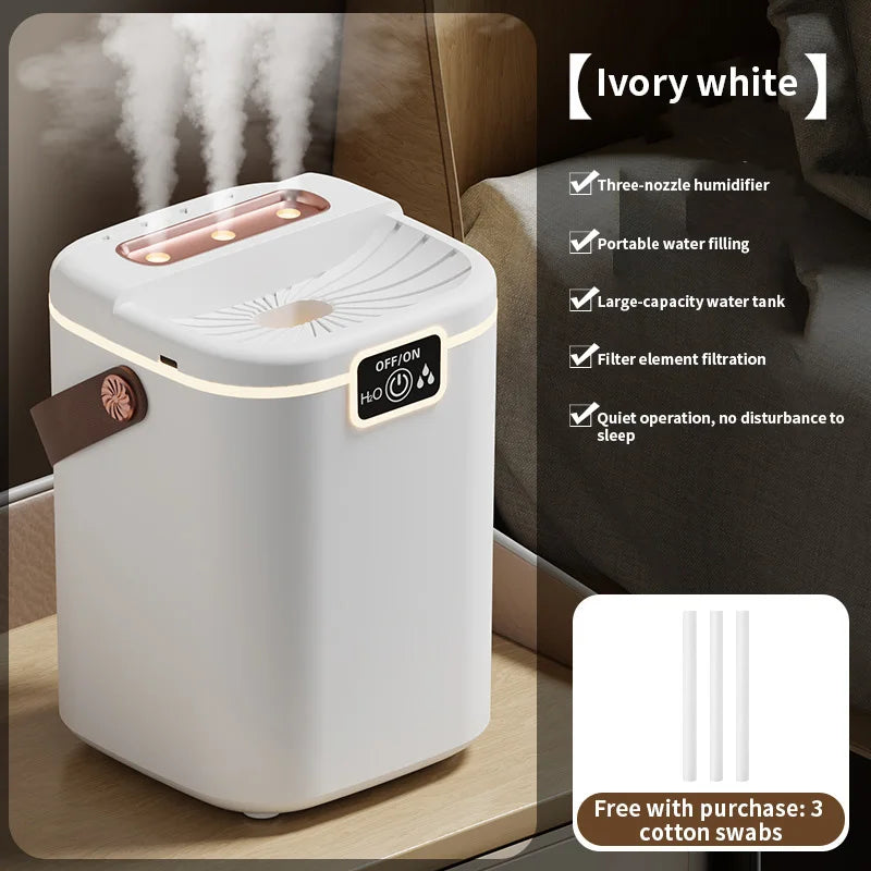 HOMEFISH 2L Triple Nozzle Humidifier — Silent Night Light Air Purifier, Type-C Refill
