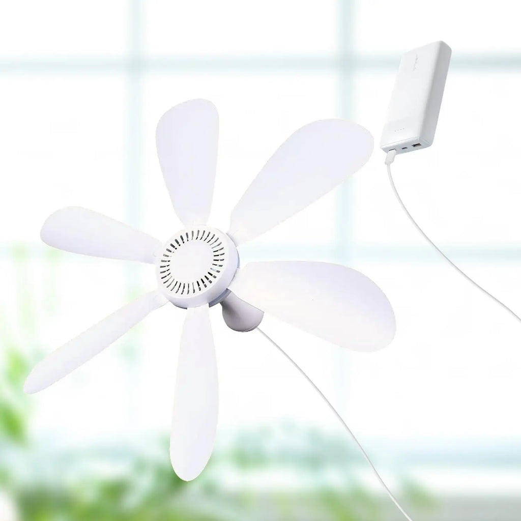 Silent 6-Blade USB Ceiling Fan — Remote Control, 4-Speed Hanging Fan for Camping & Tent