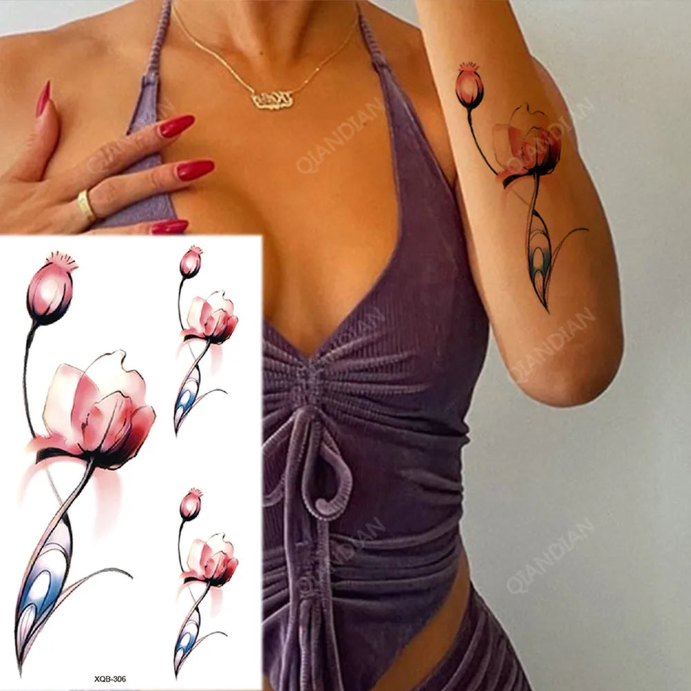 Floral Waterproof Temporary Tattoo — Rose, Lotus & Sunflower Body Art for Women