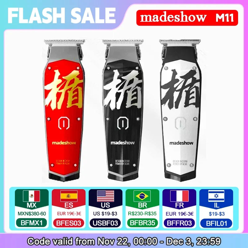 MadeShow M10/M11 Professional Hair Clipper & Trimmer Set — 0.1mm T-Blade High Speed