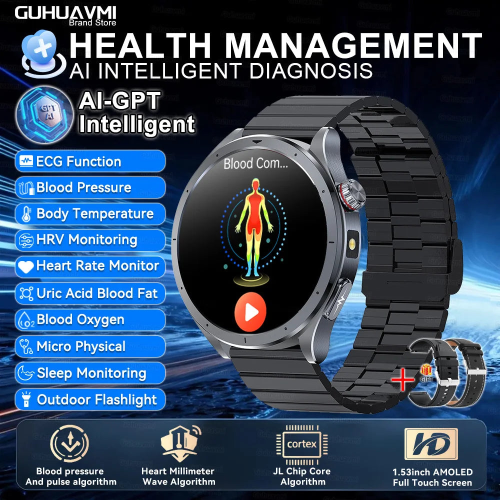 2026 Health Smartwatch — ECG+PPG Body Fat, Uric Acid & Blood Oxygen for Men & Women