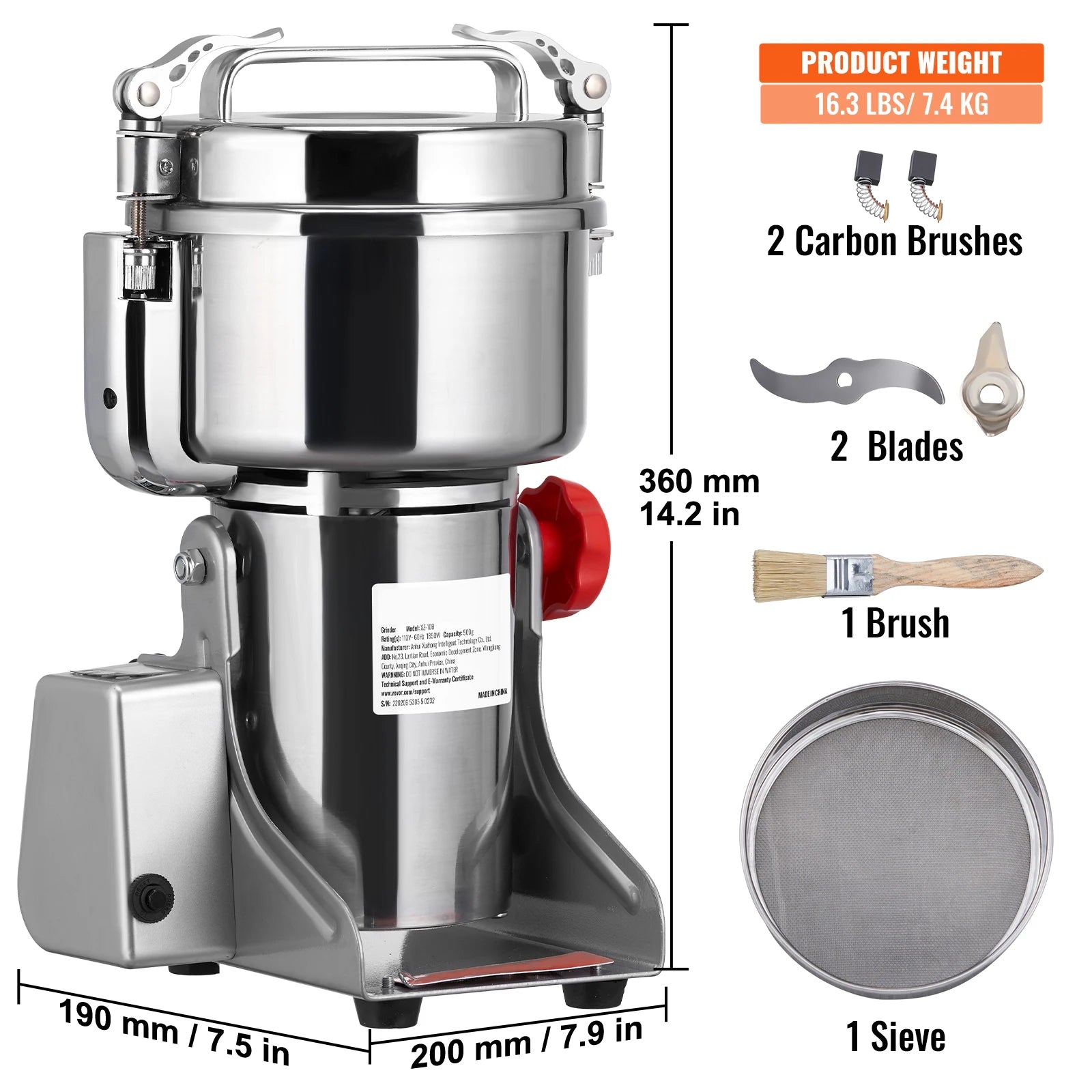 SucceBuy Commercial Grain Mill Grinder — 150-2500g Electric Swing Spice Grinder