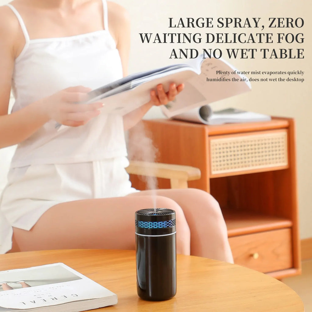 250ml Mini Car Humidifier — USB Spray Mist with LED Light & Essential Oil Diffuser