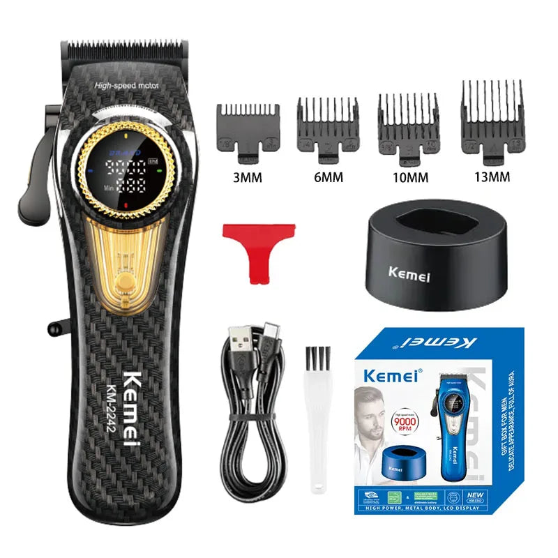 Kemei Professional Hair Clipper Kit — DLC Blade Rechargeable Cordless Barber Trimmer