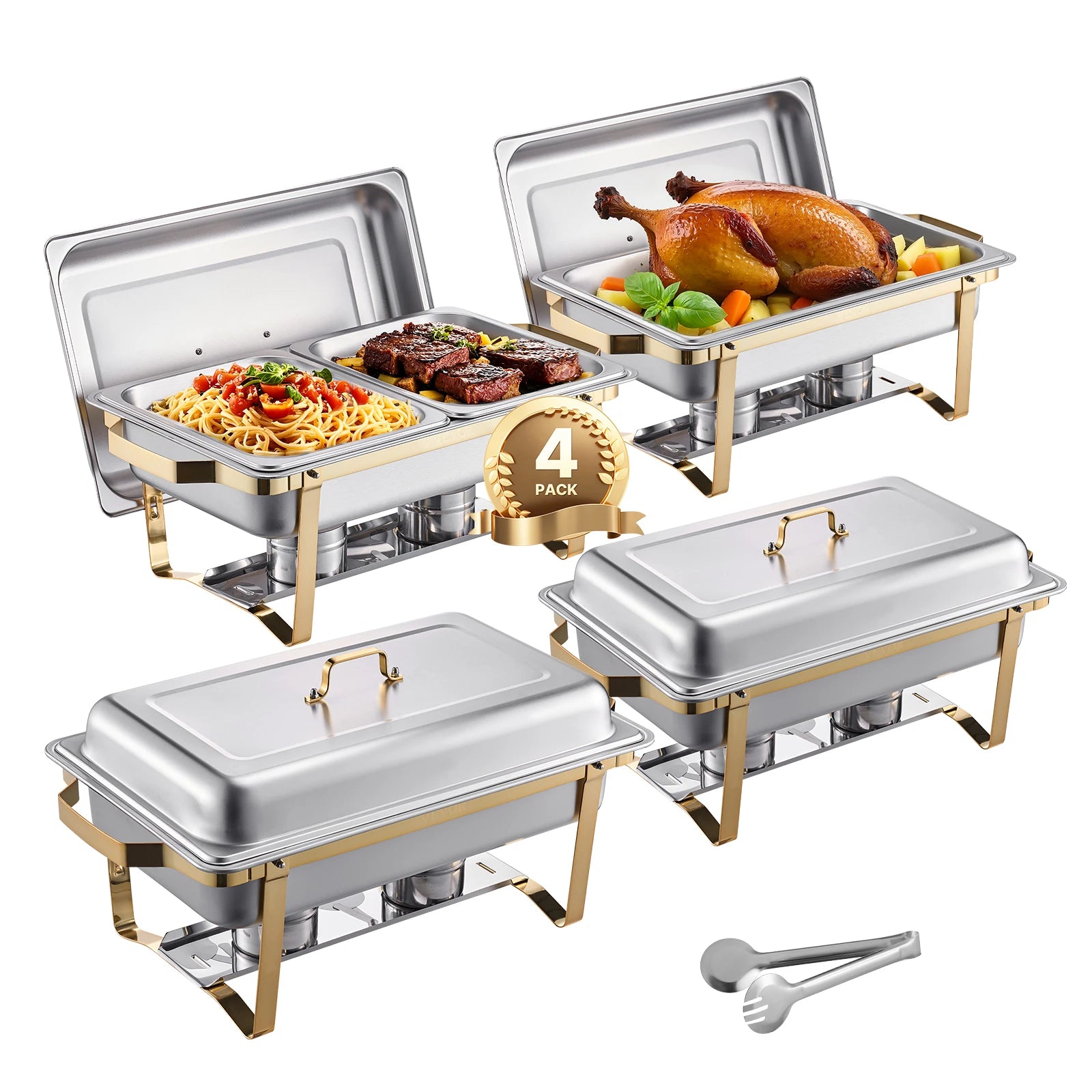 SucceBuy 8Qt Chafing Dish Buffet Set — 4-Pack Stainless Steel Catering Warmer Server