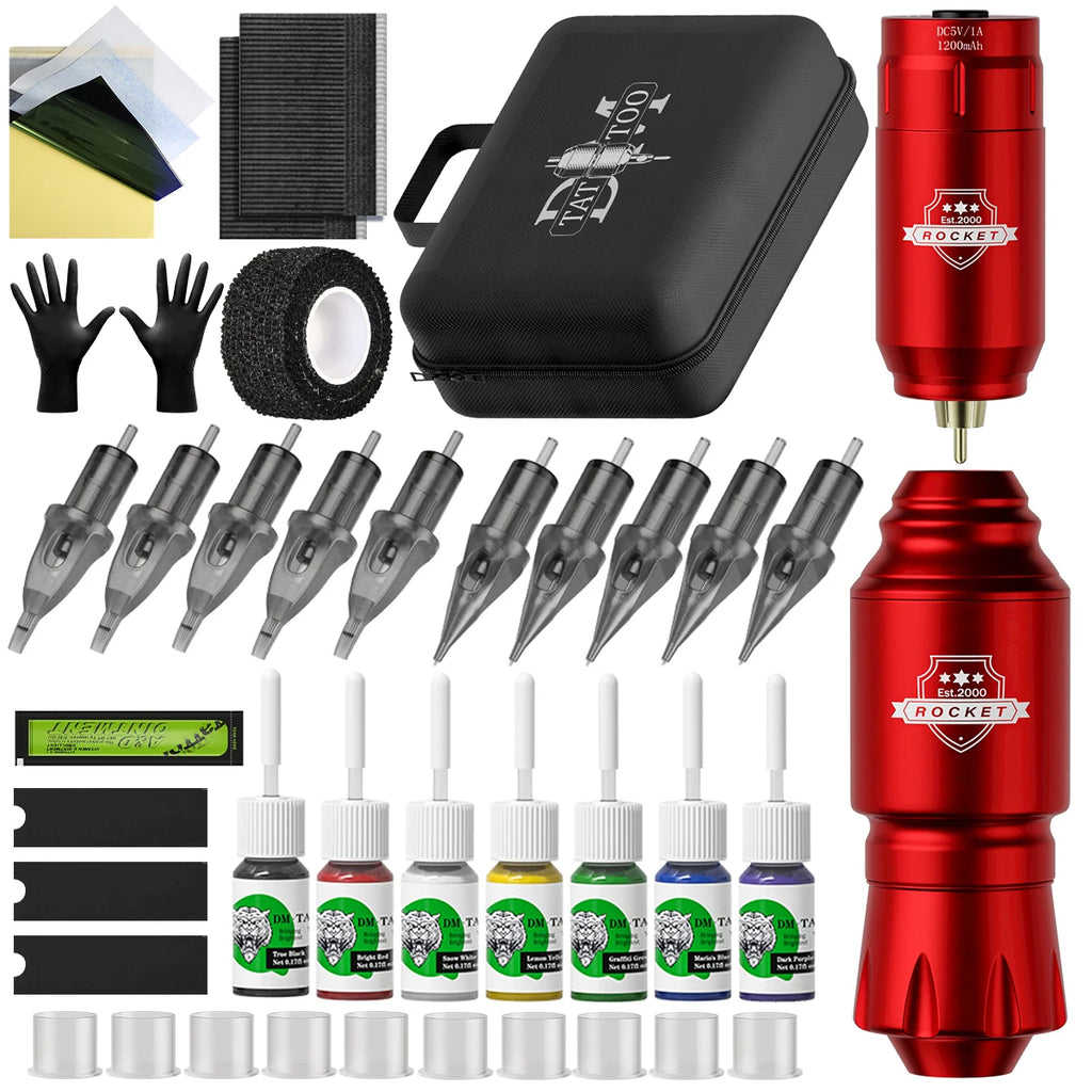 DM Wireless Tattoo Kit — Complete Mini Rocket Machine Set