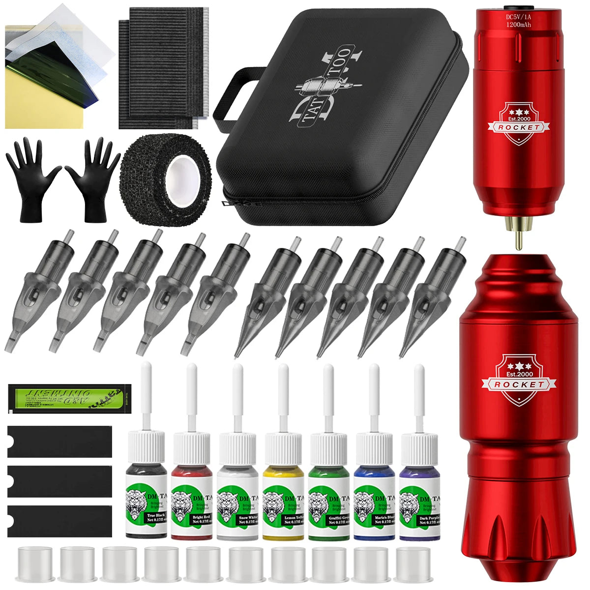 DM Wireless Tattoo Kit — Complete Mini Rocket Machine Set