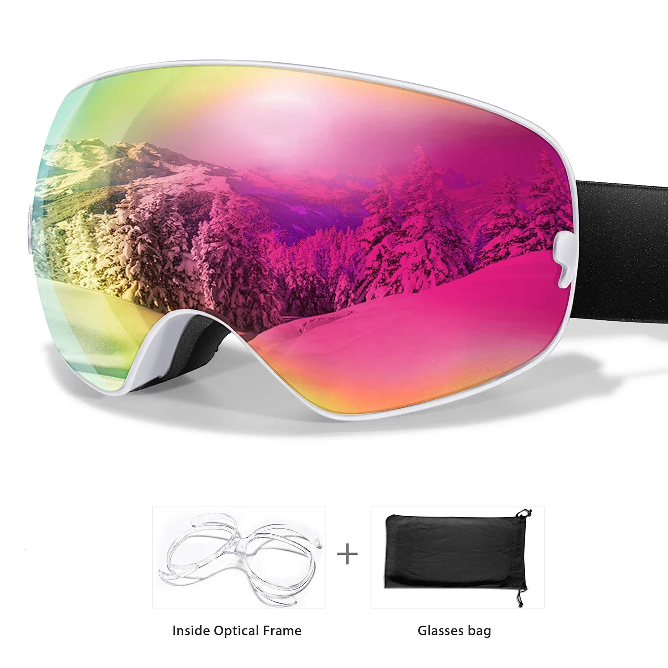 Winter Ski & Snowboard Goggles — UV400 Anti-Fog with Optical Frame & Bag