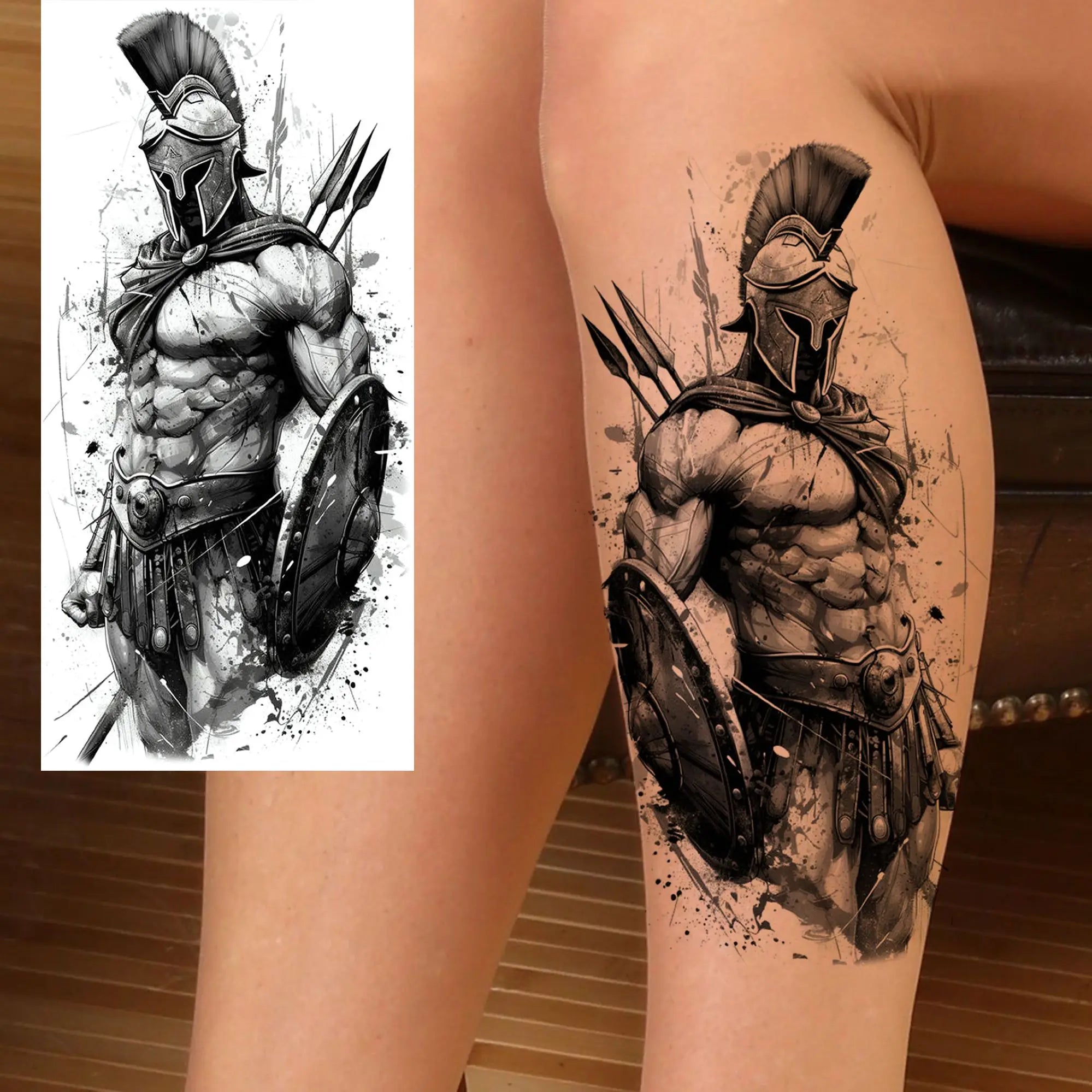 Spartan Warrior Temporary Tattoo — Realistic Waterproof Body Art
