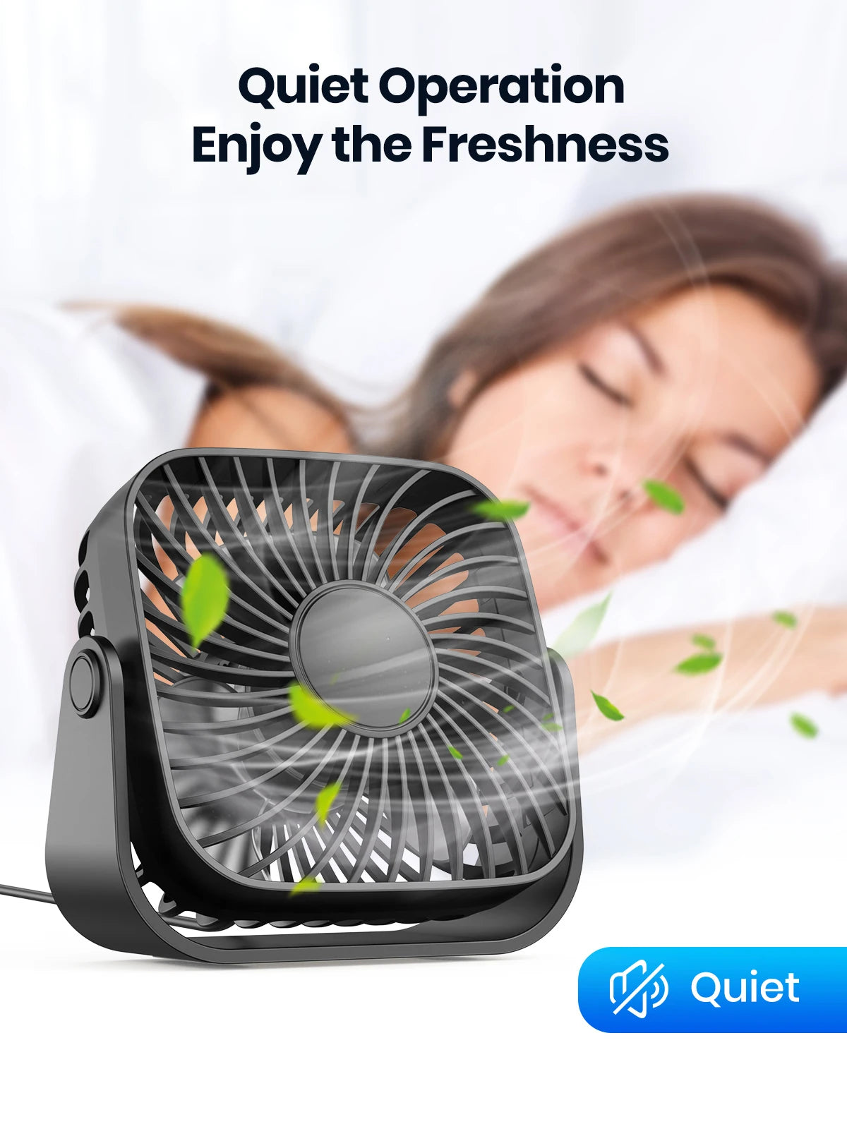 TOPK 4" USB Mini Portable Fan — 3-Speed Quiet Desk Fan with 360° Adjustment