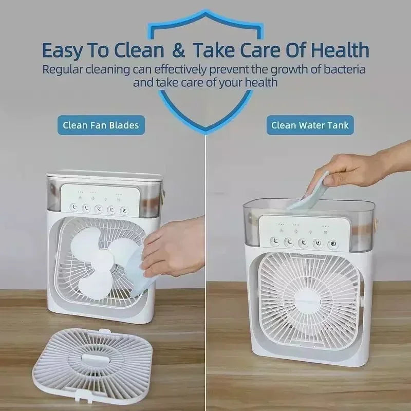3-in-1 Mini Air Cooler Fan — Air Conditioner, Humidifier & LED Night Light