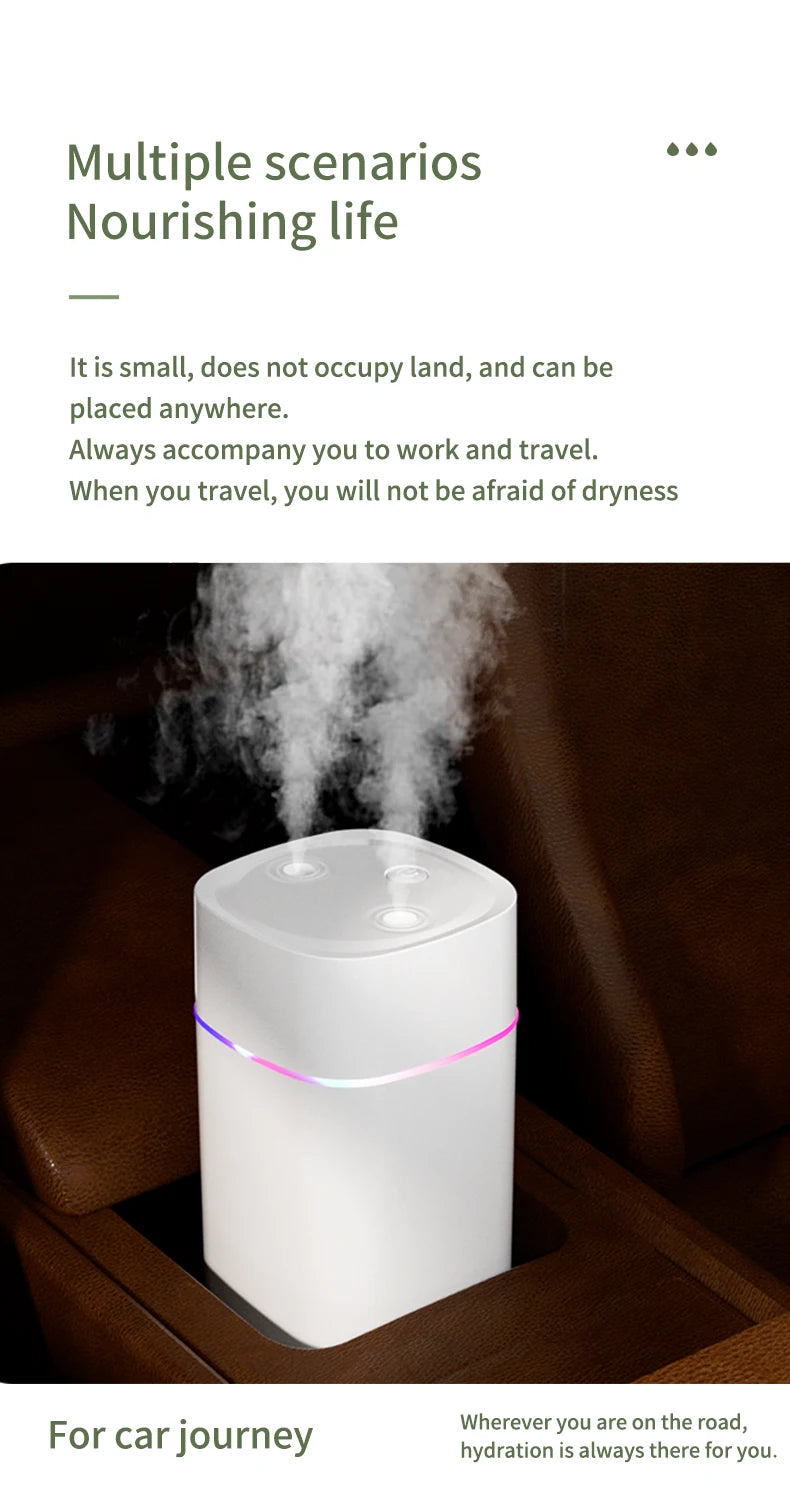 USB Air Humidifier 600ml — Double Spray, Essential Oil Aromatherapy for Home & Office