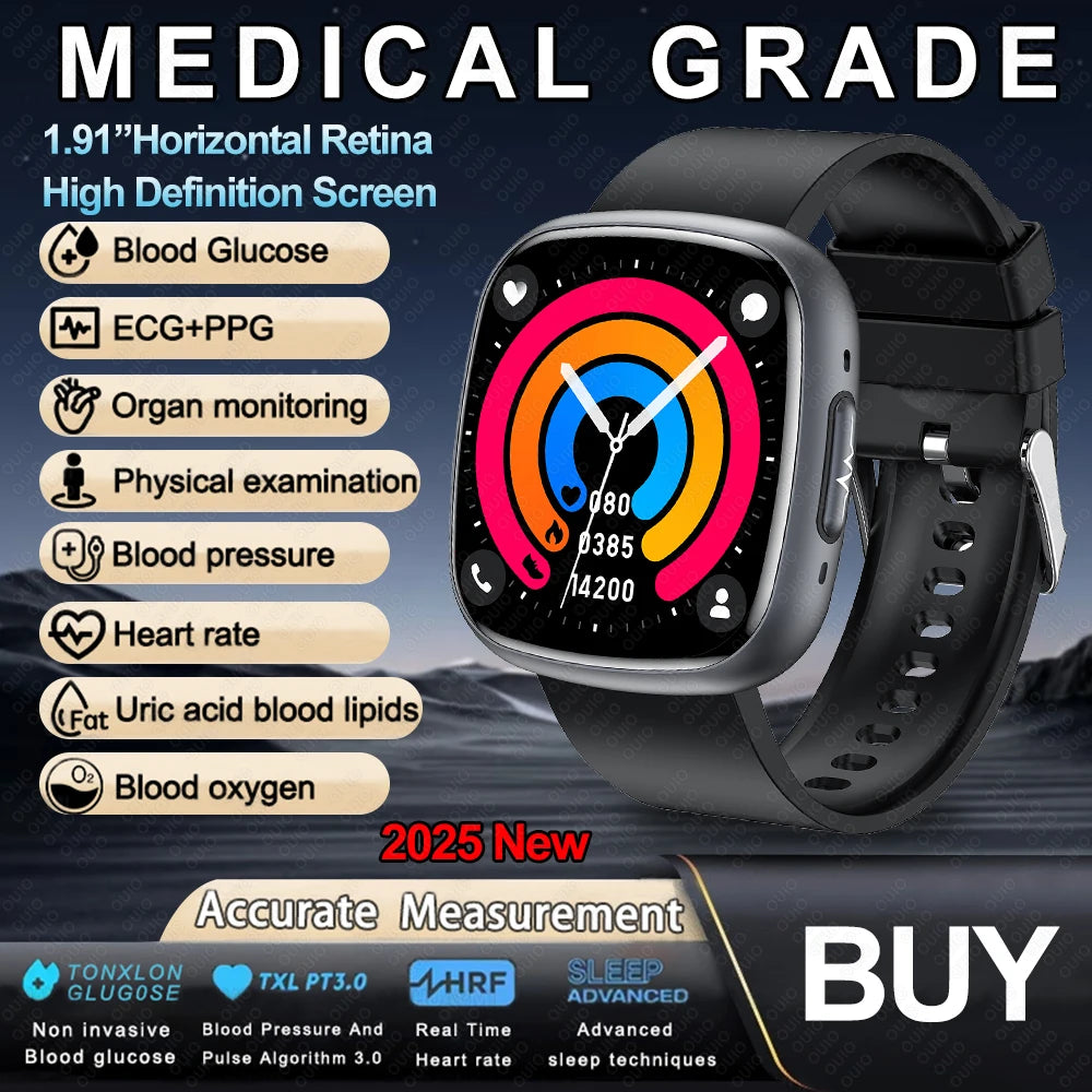 JY Medical Grade Health Smartwatch — ECG+PPG Blood Glucose, Uric Acid & Bluetooth Call