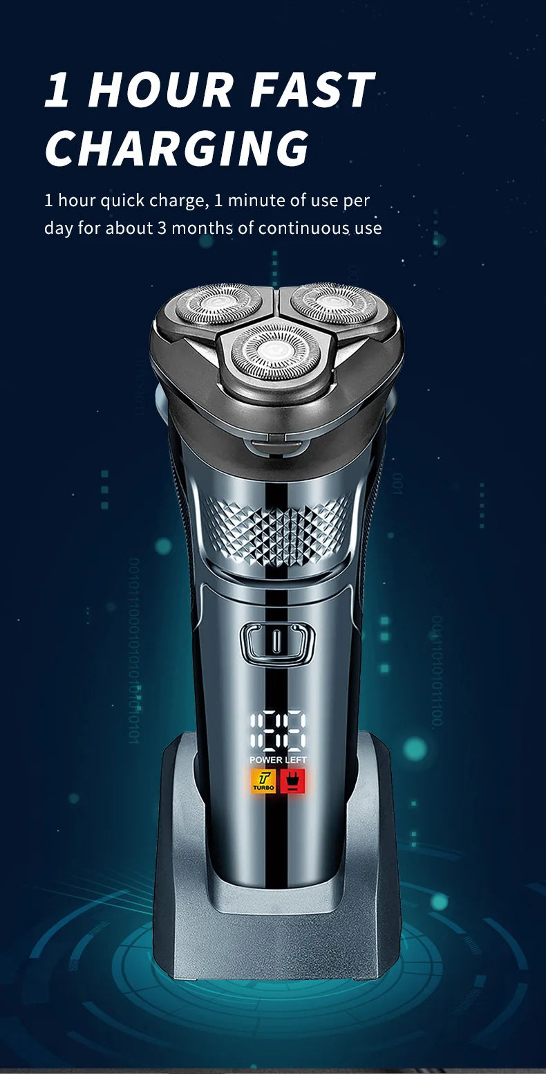 Men's Electric Razor — 3D Flexible Floating Heads, USB Rechargeable with Adjustable Shaving Strokes