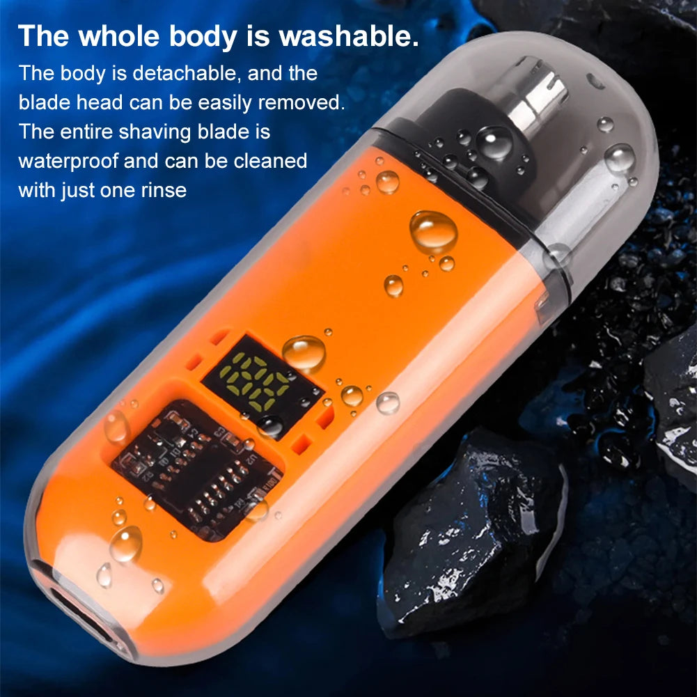 Portable Ear & Nose Hair Trimmer — Digital Display, Painless Electric Eyebrow & Beard Shaver