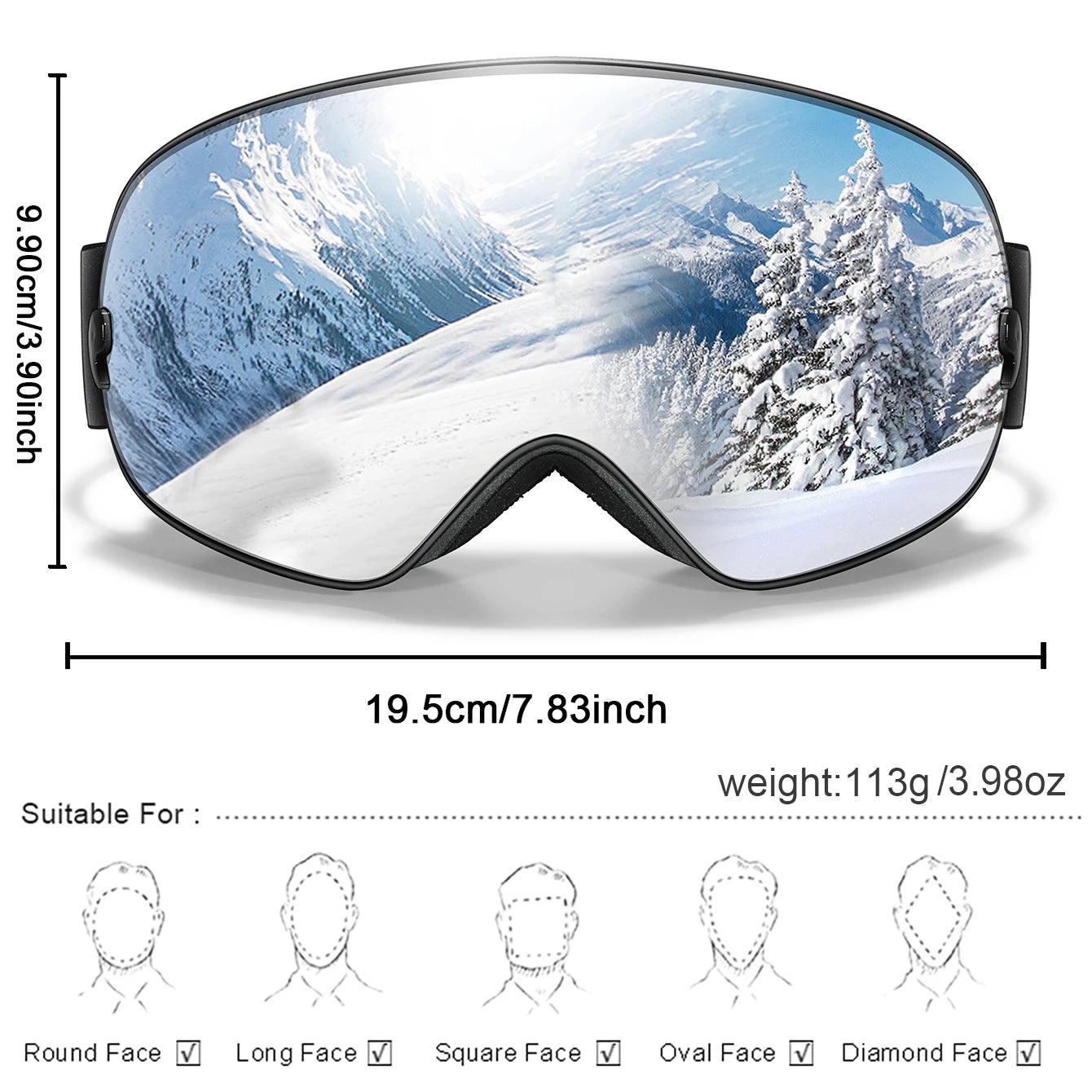 Winter Ski & Snowboard Goggles — UV400 Anti-Fog with Optical Frame & Bag