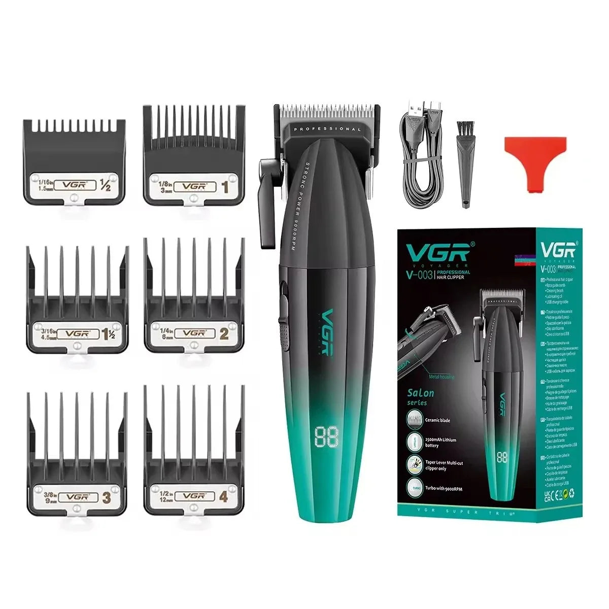 VGR Hair Trimmer Professional Clipper Barber Adjustable Hair Cut Machine 9000 RPM Clipper LED Display Hair Clippers Men V-003