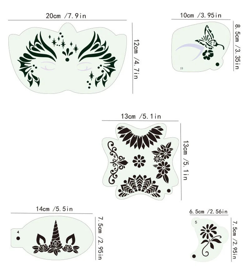 Reusable Body Painting Stencils — 8-20 Pcs Face Art & Temporary Tattoo Templates