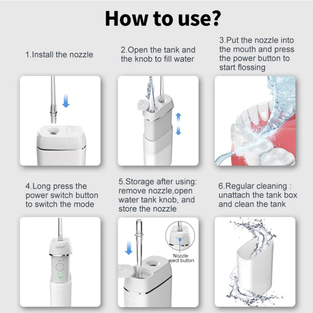NEW Electric Oral Irrigator Mini Portable Water Flosser 200ML 3Mode Dental Teeth Pick Whitening Cleaner Waterpulse Tooth Cleaner