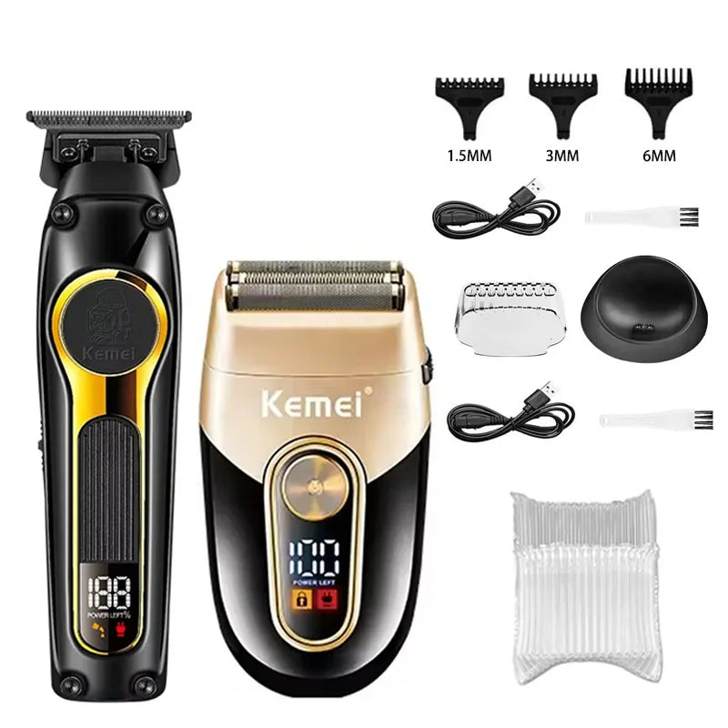 Kemei Professional Hair Clipper Kit — DLC Blade Rechargeable Cordless Barber Trimmer