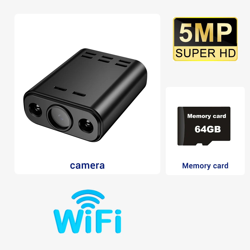 5MP WiFi Mini Security Camera — HD 1080P Night Vision Human Tracking Body Cam