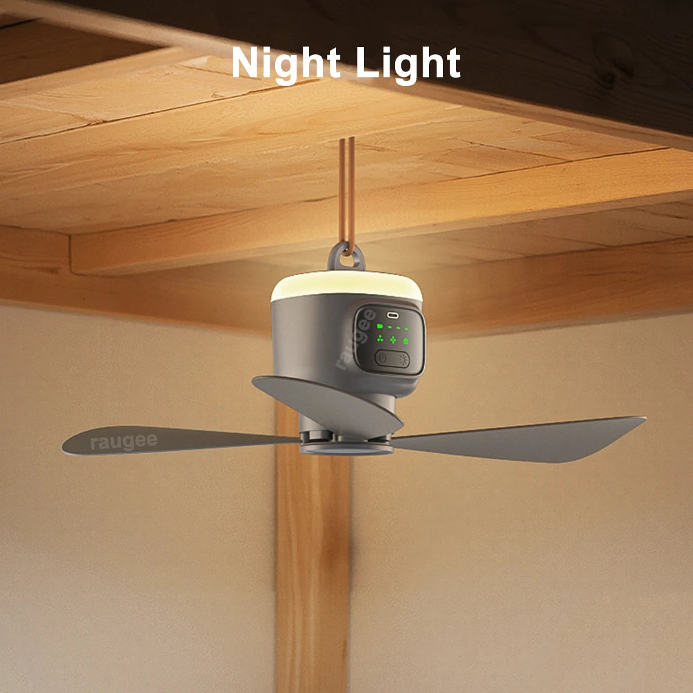 12000mAh Portable Camping Ceiling Fan — Remote Control, LED Light, USB Rechargeable