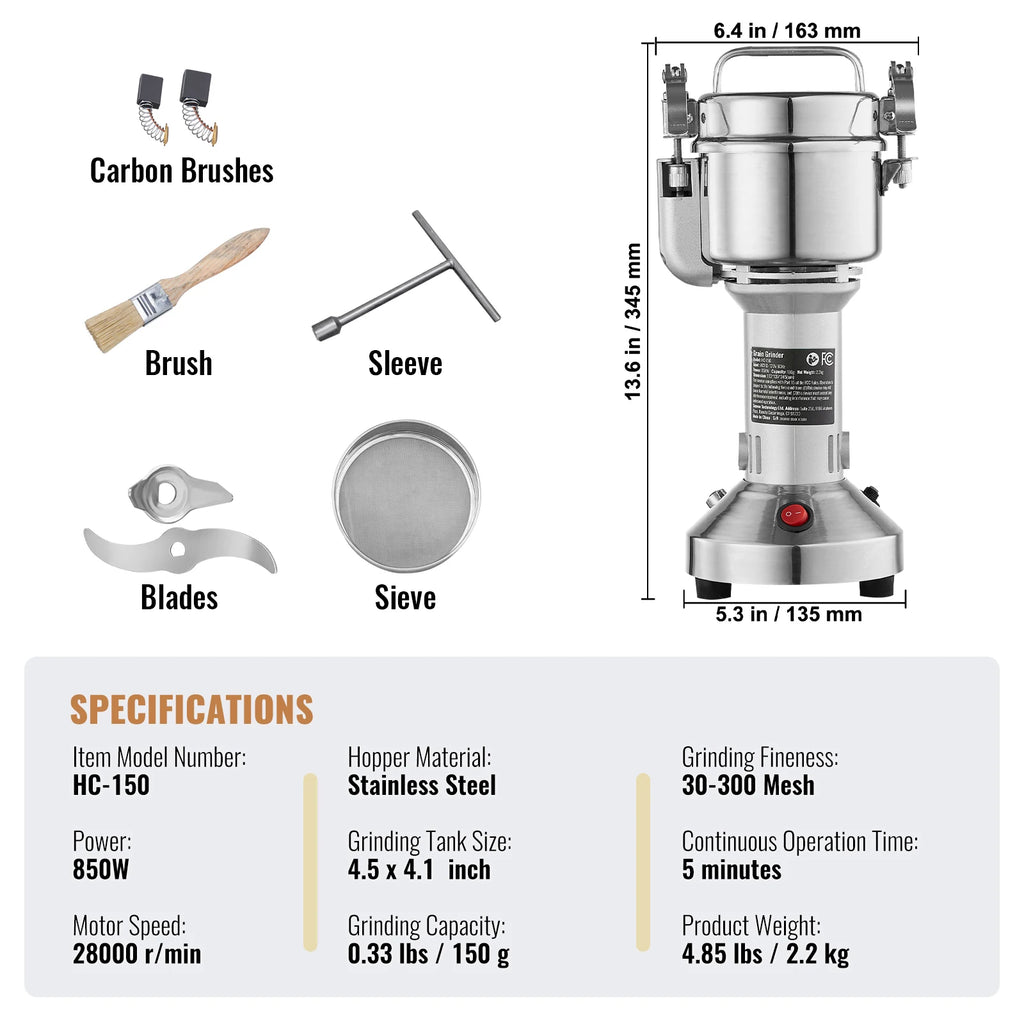 SucceBuy Commercial Grain Mill Grinder — 150-2500g Electric Swing Spice Grinder