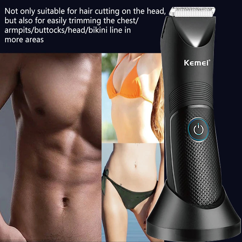 Kemei KM-1838 Waterproof Body Hair Trimmer — Ceramic Blade Wet & Dry Clipper for Intimate Areas