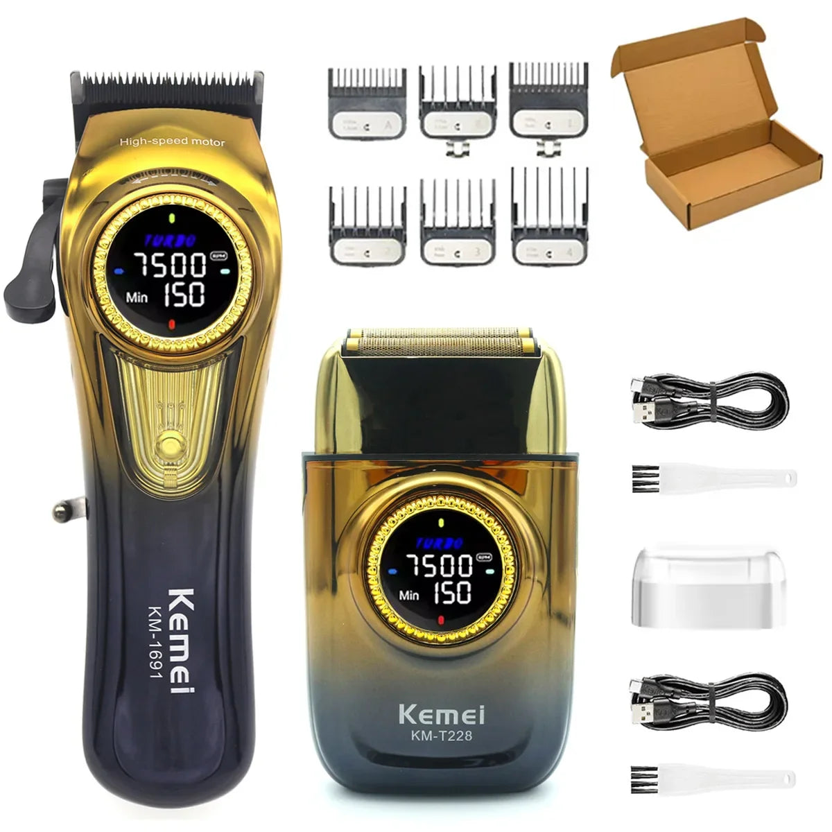 Kemei KM-T228 Professional Reciprocating Foil Shaver — Turbo High Speed, LCD, USB Fast Charge