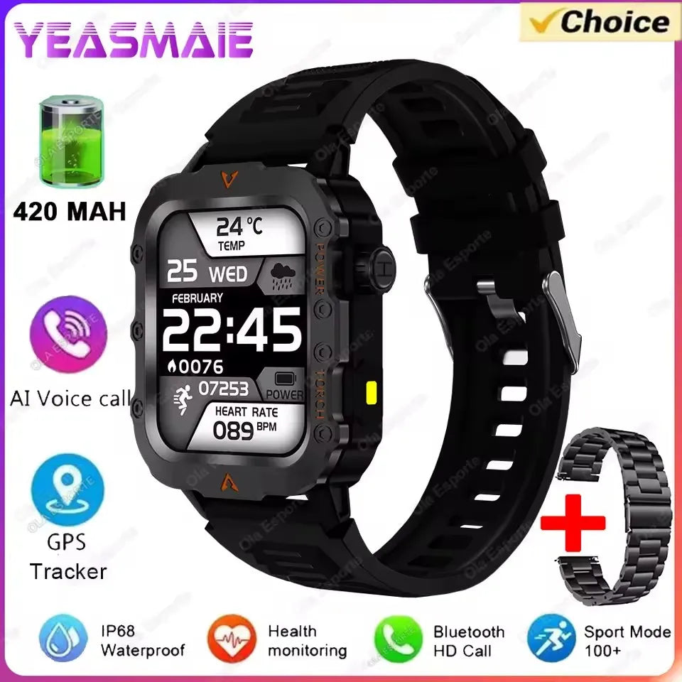 2026 Rugged Military Smartwatch — Waterproof, AI Voice, Health Monitor for Men