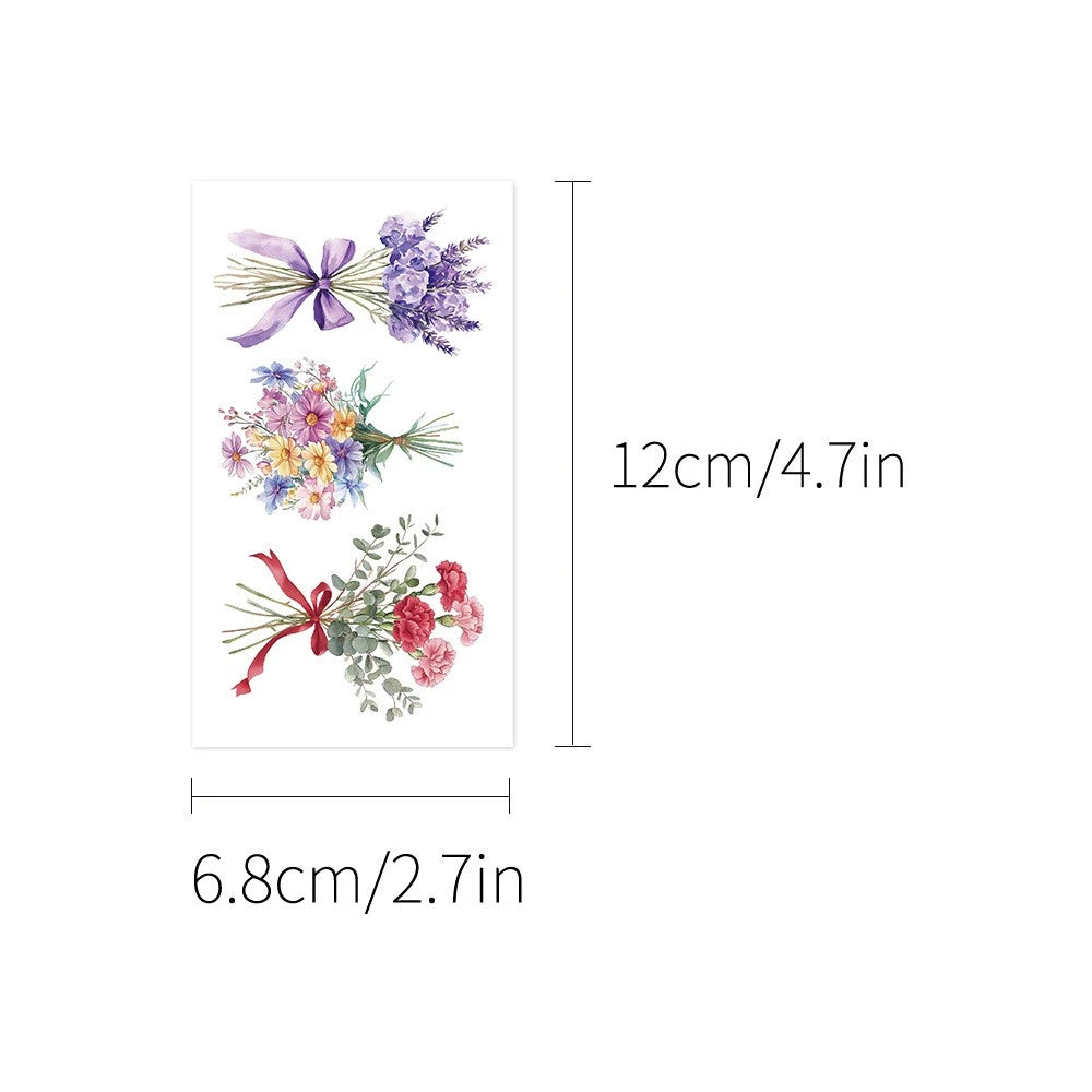 Colorful Flower Temporary Tattoo Stickers — 10pcs Sunflower Bouquet Set