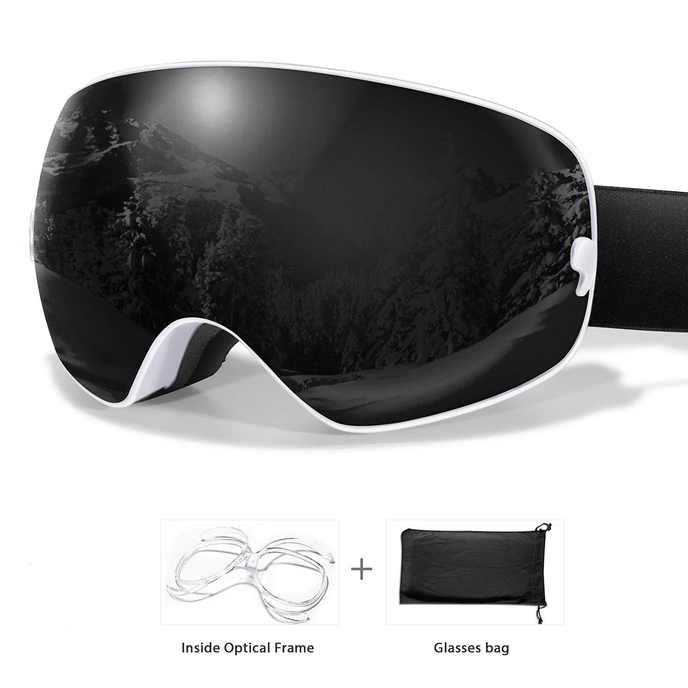 Winter Ski & Snowboard Goggles — UV400 Anti-Fog with Optical Frame & Bag